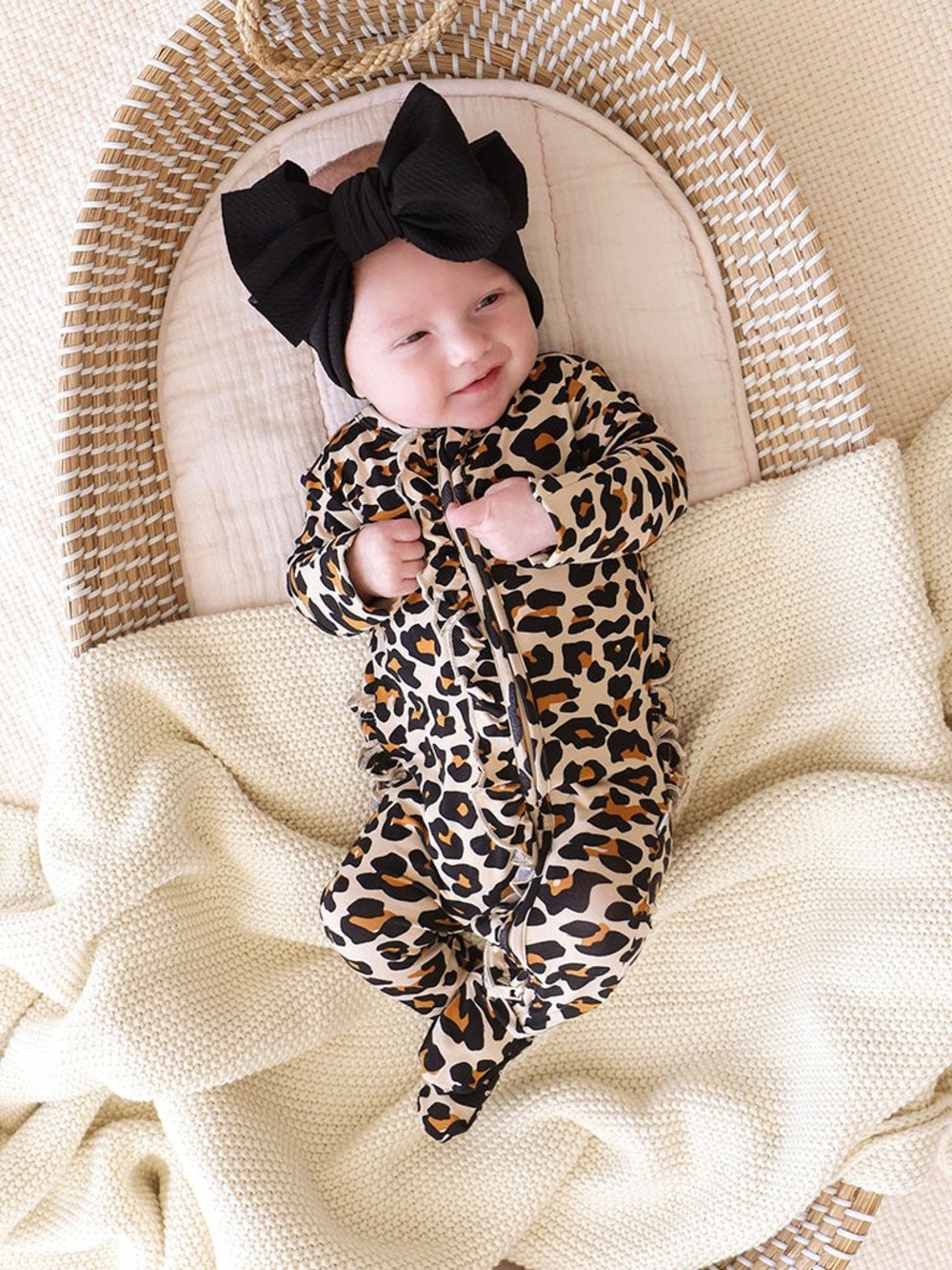 Posh Peanut Leopard Footie Ruffled Zipper One Piece